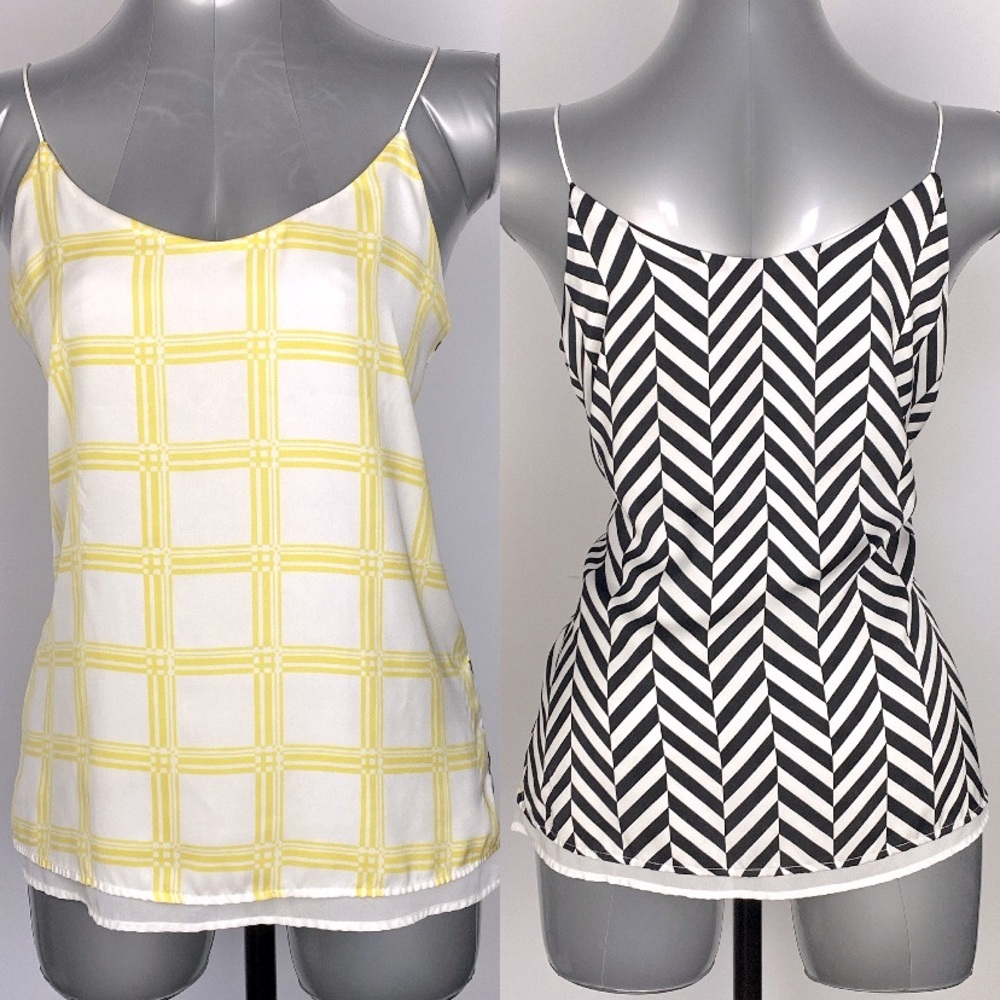 3/$15 Yellow windowpane black chevron print blouse cami office size M